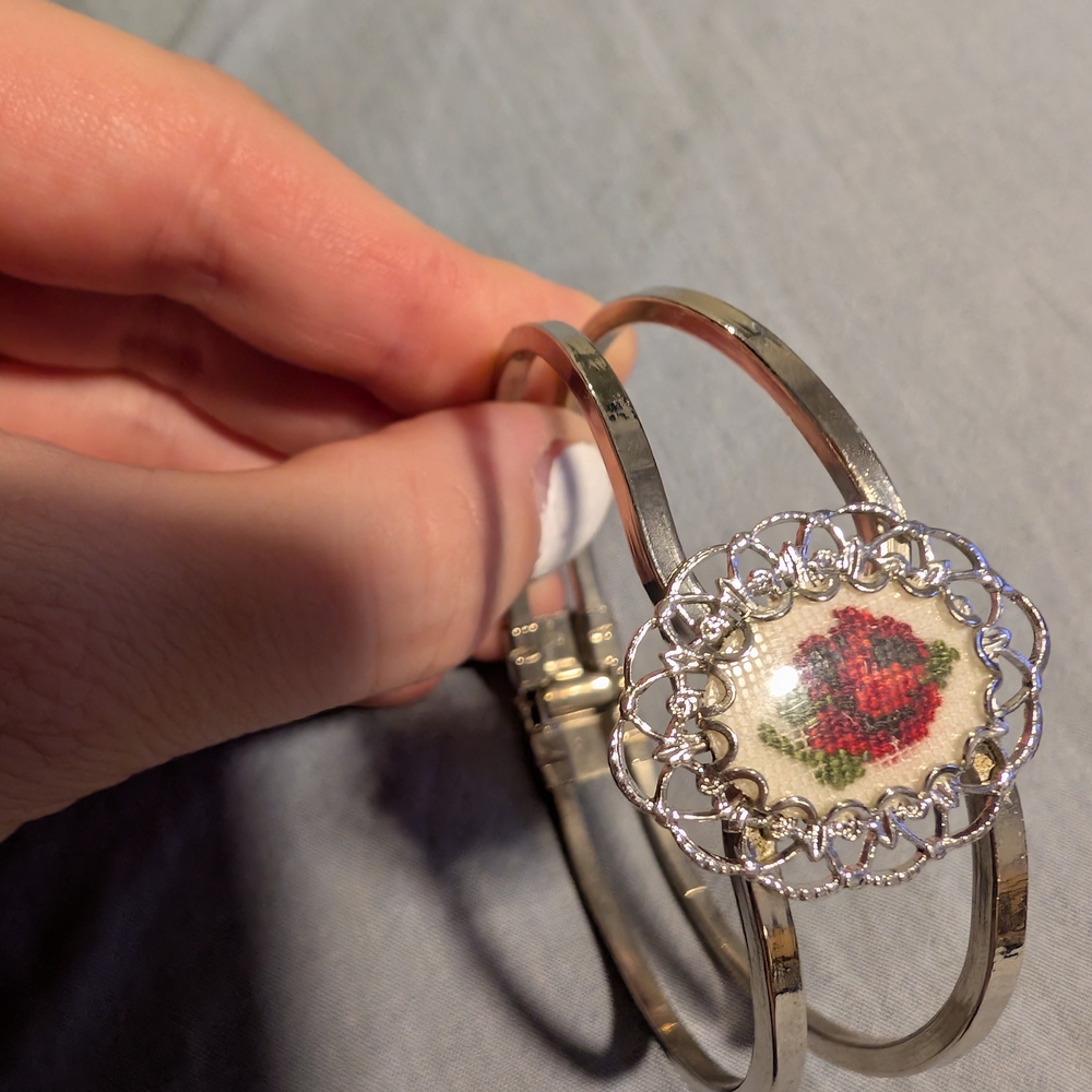 Vintage Rose Needlepoint Bracelet